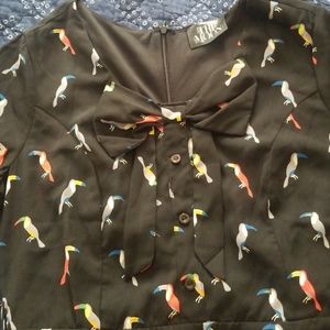 Black Bird Print Retro Dress